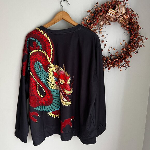Boutique Pixie Lady Womens Plus Size 3X Sweatshirt Red Dragon Print Black - Picture 5 of 9